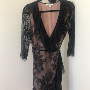 Francesca’s black lace wrap dress